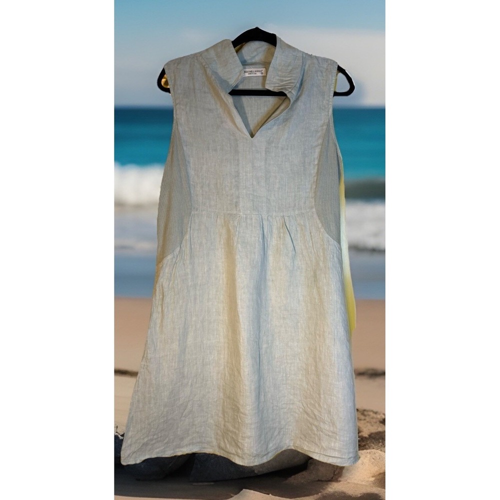 Terzo Millenio Linen Dress SZ Medium Made In Italy‎ Coastal Aloha